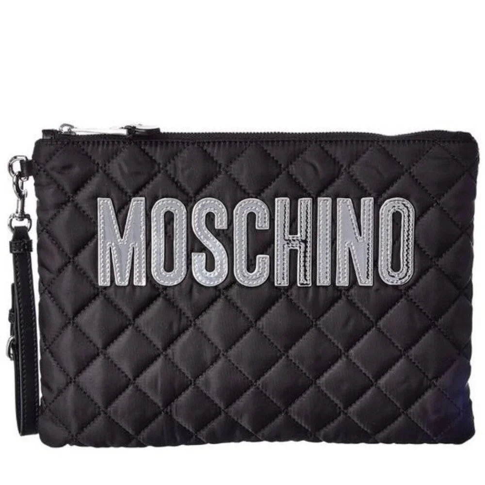 New 💯 Authentic Moschino quilted logo clutch bag
